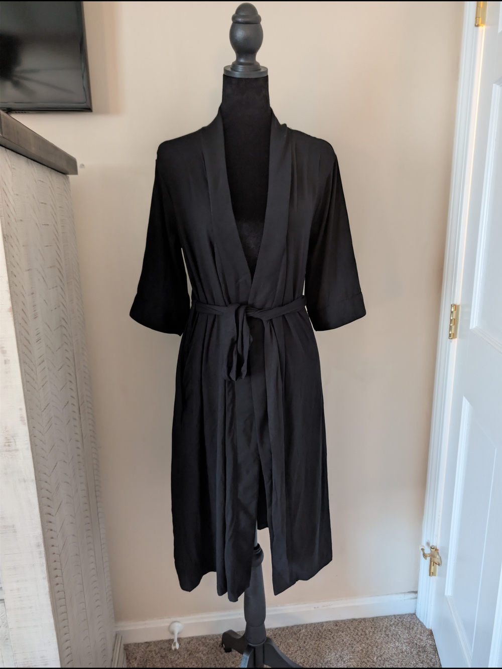 Quince Bamboo Jersey Robe with Self-Tie Waist & Elbow Sleeve XS NWT